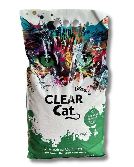 Clear Cat Bianco Aloe Vera Kokulu Topaklaşan Bentonit Kedi Kumu 10 Lt