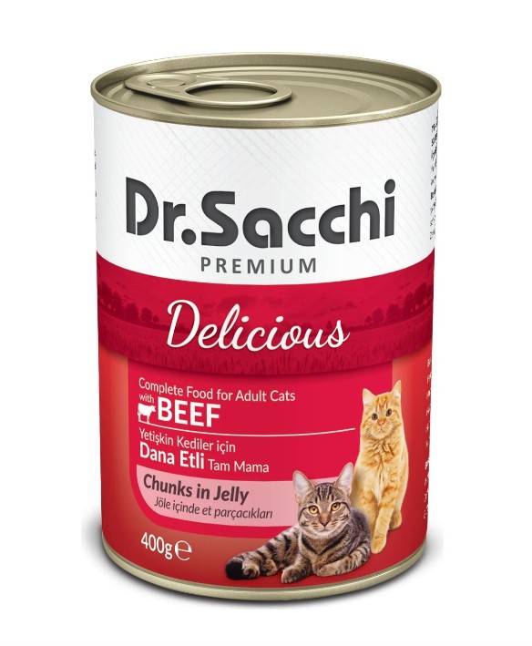 Dr. Sacchi Sığır Etli Yetişkin Kedi Konserve 400 Gr X 24 Adet