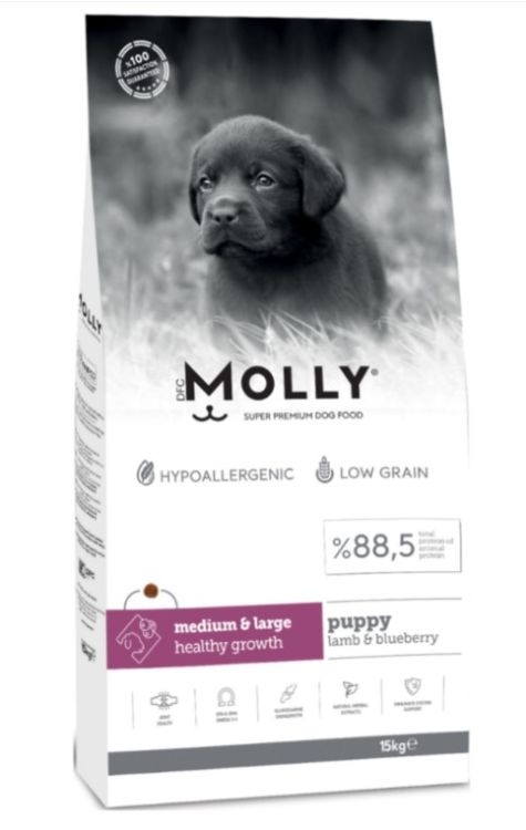 Molly Medium Large Puppy Kuzu Etli Yaban Mersinli Yavru Köpek Maması 15 Kg